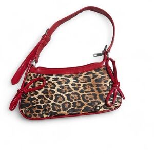 Red Trim Leopard Print Shoulder Bag